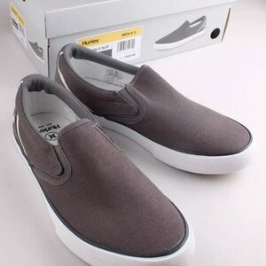 Hurley Men's Arlo Slip-On Deck Shoe 8 Casual Canvas Sneakers Gray White